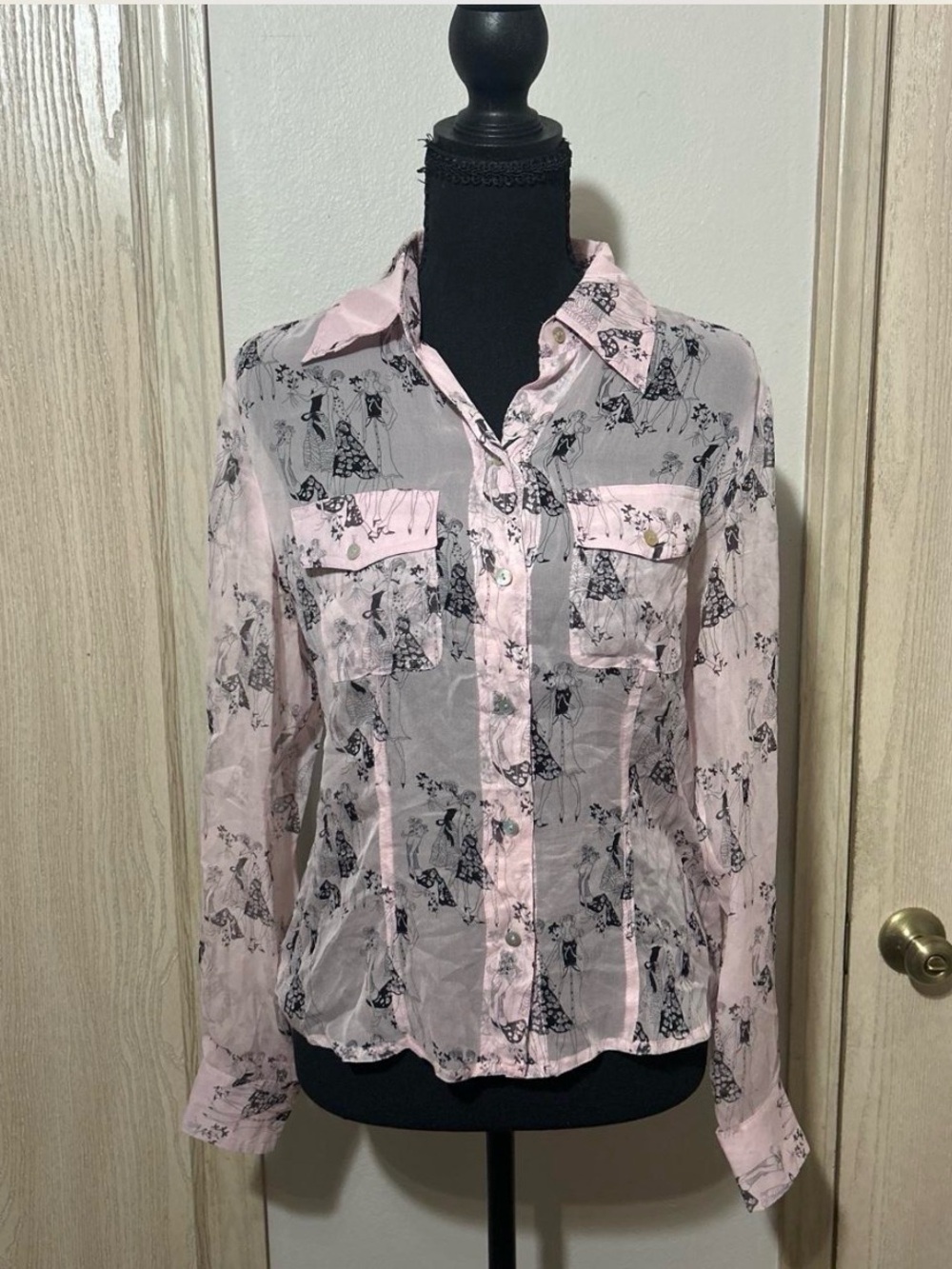 Spenser Jeremy Pink Sheer Printed Button-Up Blouse